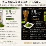釜炒り抹茶　皐月　雪風を説明した画像